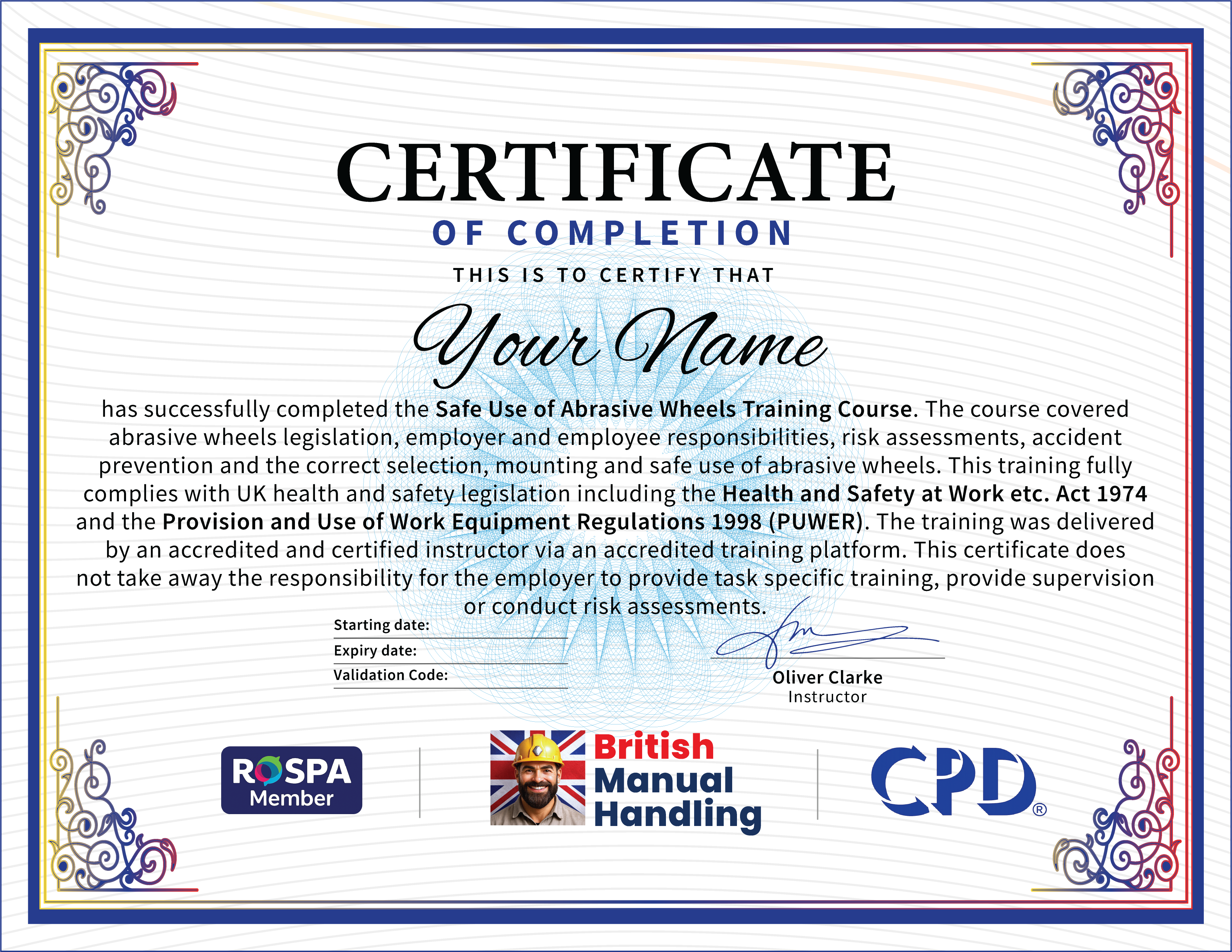 Official Abrasive Wheels Certificate - CPD accredited Abrasive Wheels Certificate from British Abrasive Wheels UK - Instant Download